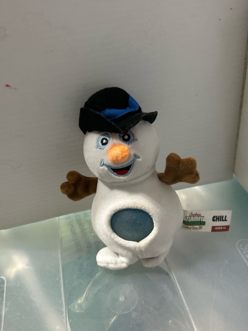 Plush Snowman Toy with Blue Tummy Window - Unknown Brand
